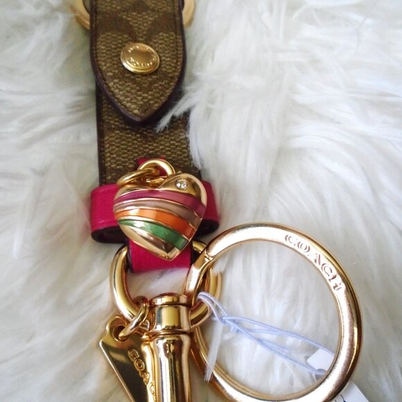 Coach Trigger Snap Bag Charm Keychain Khaki Pink Gold - Picture 7 of 8